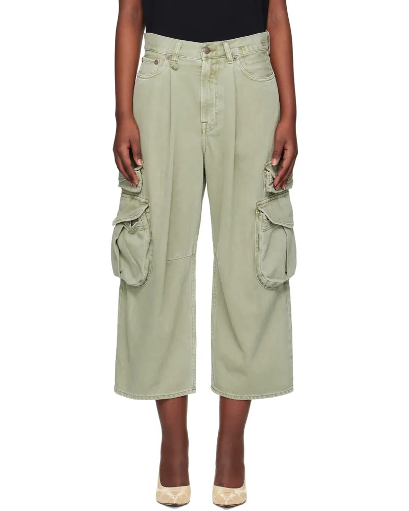 R13 Green Cropped Multi Pocket Cargo Jeans Olive