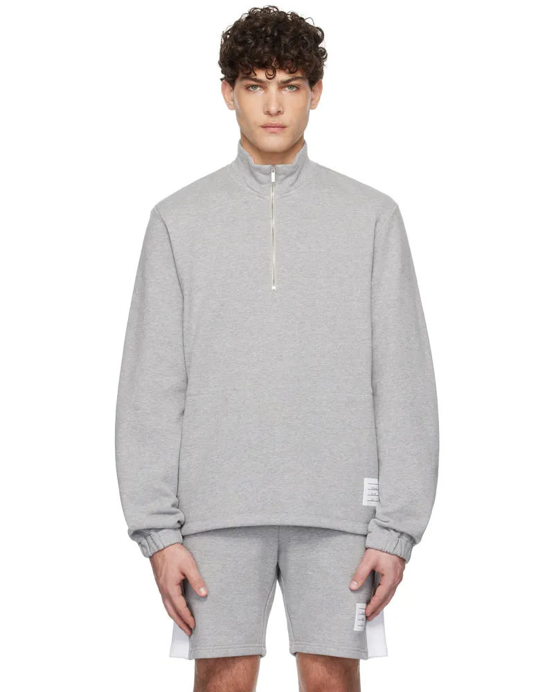 Thom Browne Gray Classic 4-Bar Jersey Half-Zip Sweatshirt 055