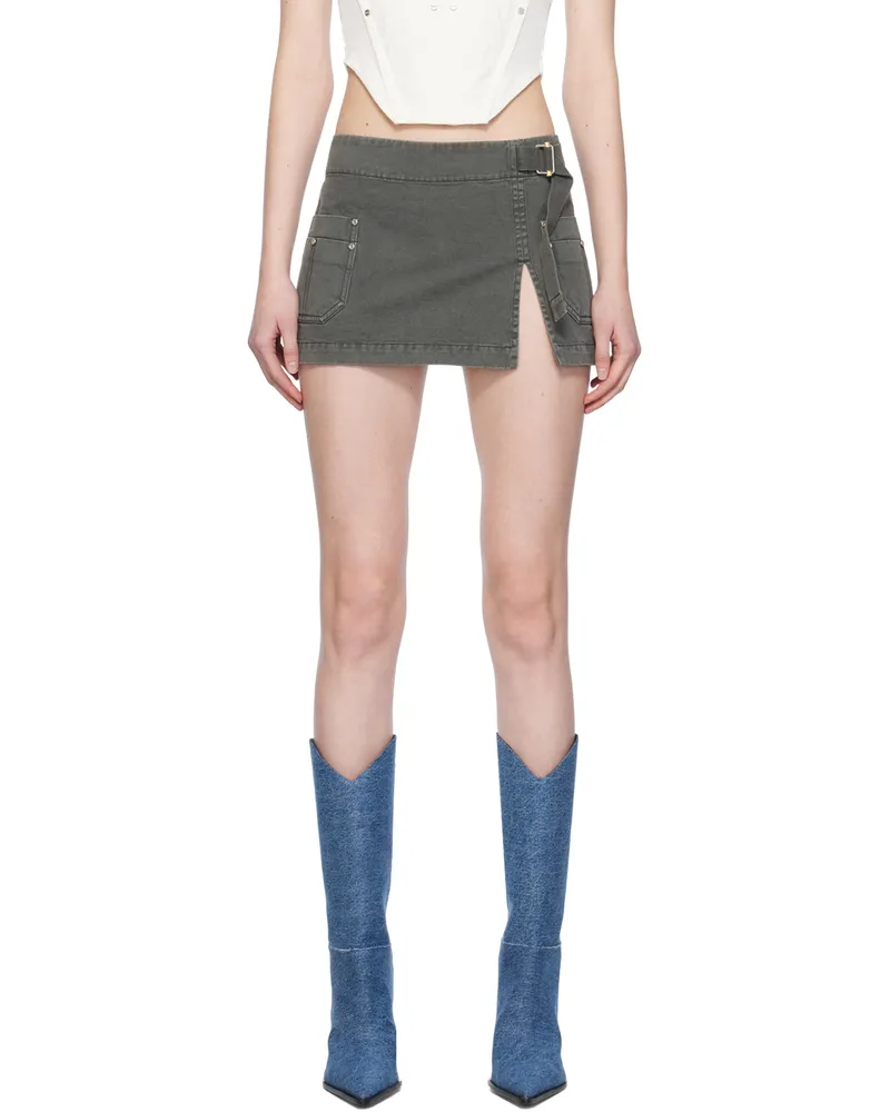 Dion Lee Gray Apron Wrap Denim Miniskirt Washed