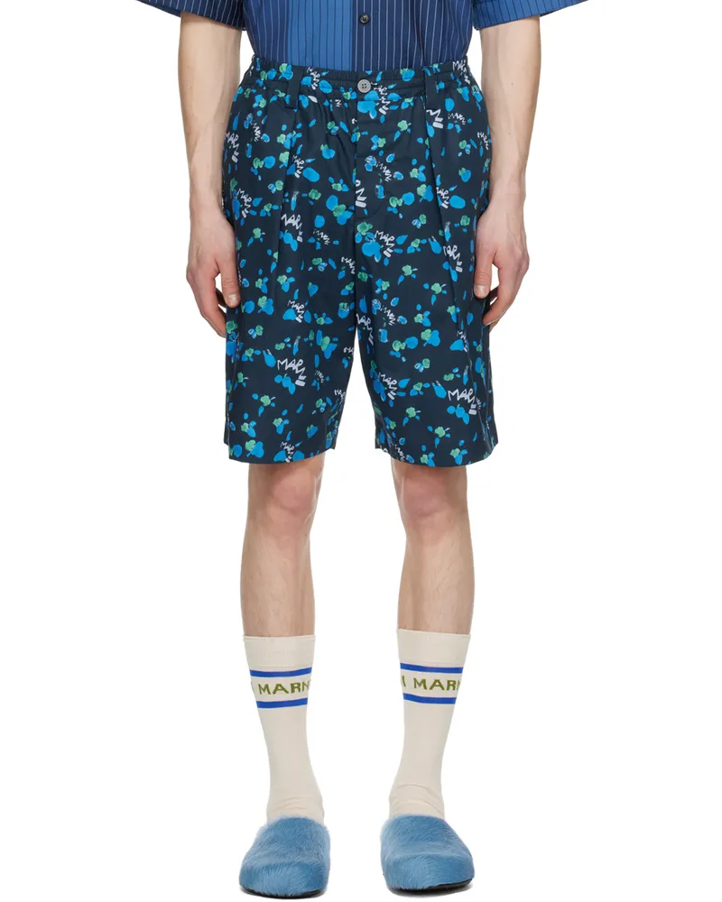 Marni Navy Printed Shorts Mdb80