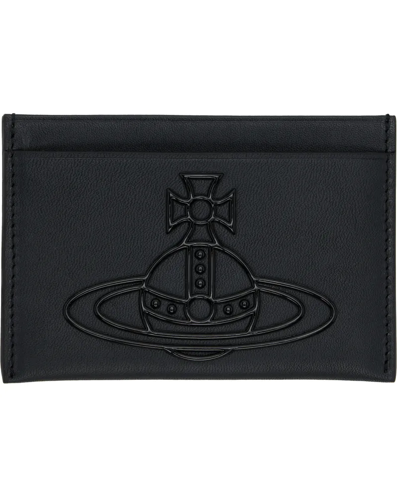 Vivienne Westwood Black Leather Rubber Orb Flat Card Holder Ss25-n401