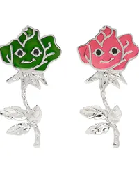 CHOPOVA LOWENA Silver & Multicolor Long Rose Earrings Green