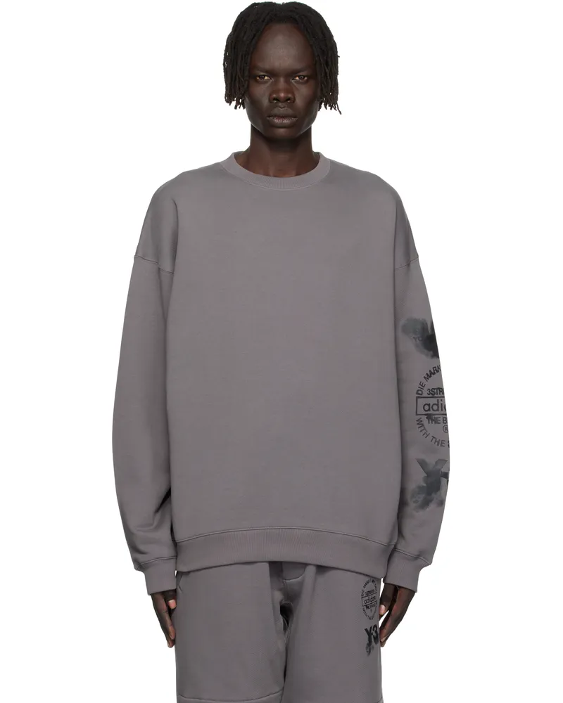 Y-3 Gray Graphic Crew Sweatshirt Granit