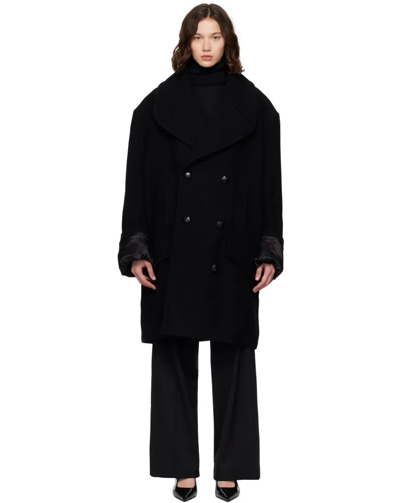 Maison Margiela Black Wool Felt Double-Breasted Coat 900