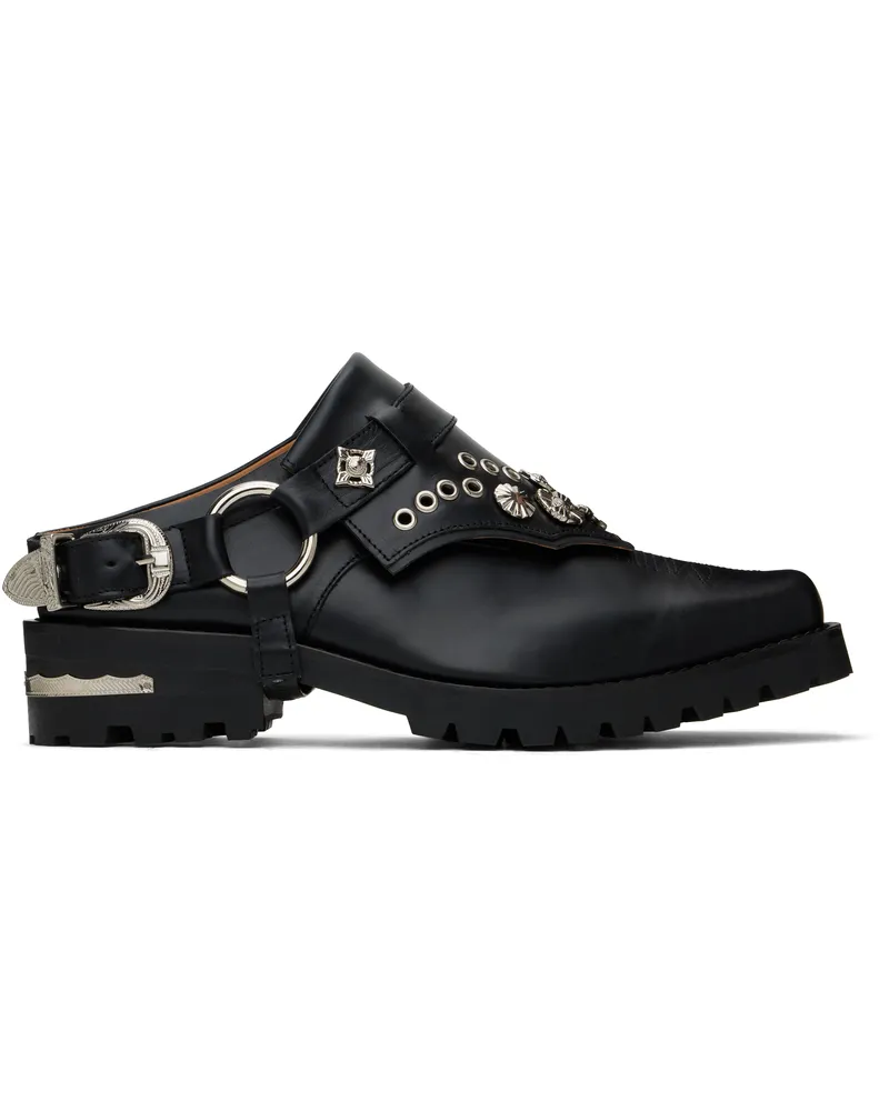 Toga Black Leather Slip-on Loafers Black