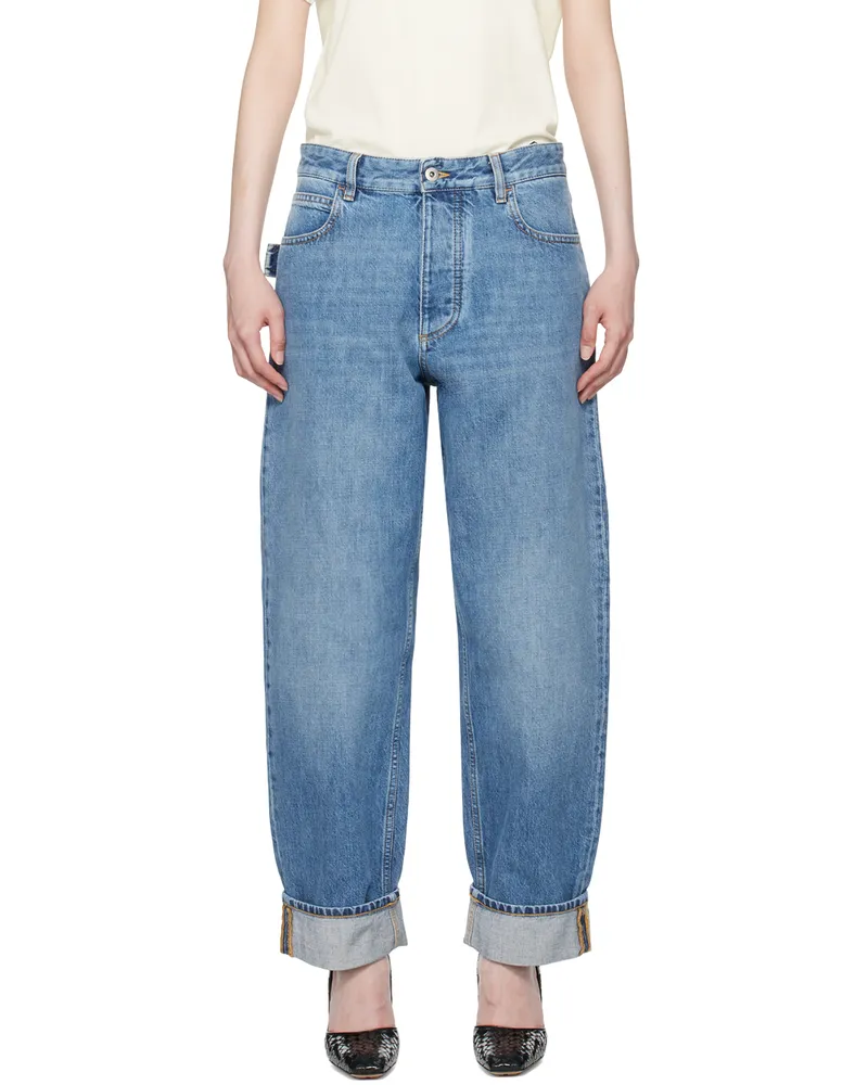 Bottega Veneta Blue Vintage Medium Indigo Turned Up Denim Jeans 4715