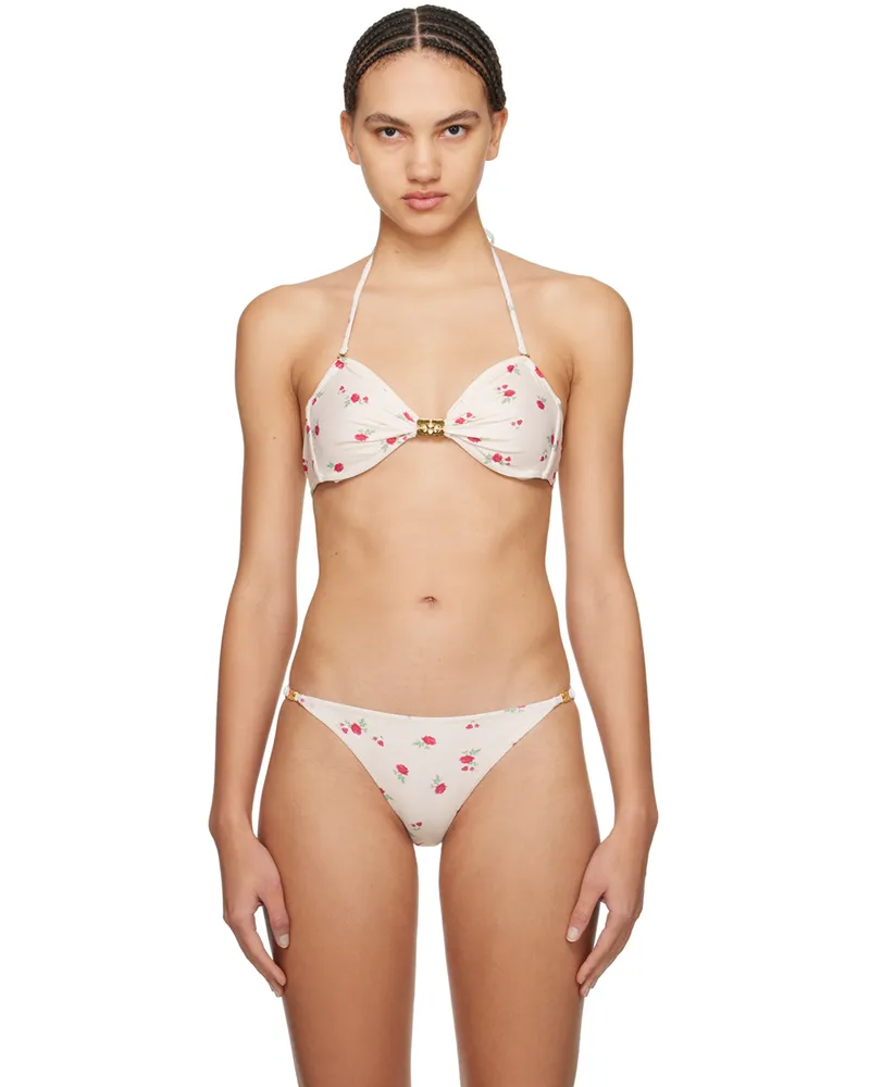 Ganni Off-White Floral Bikini Top 795