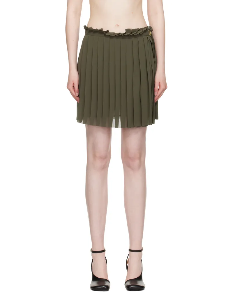 AMI Paris Khaki Pleated Miniskirt Loden
