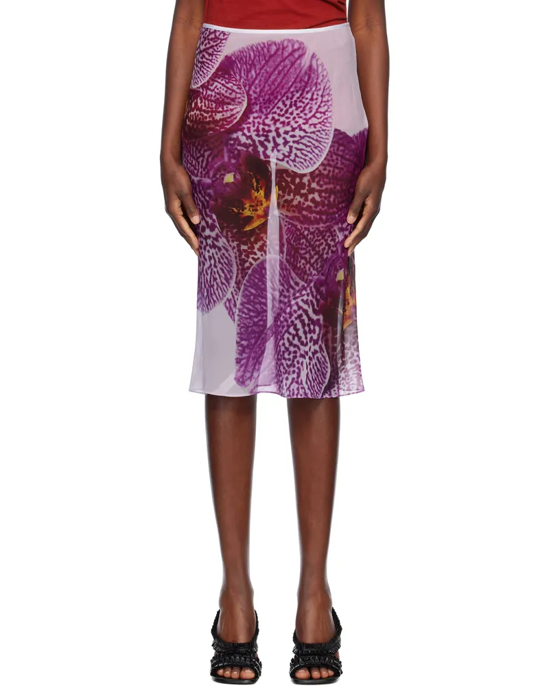 Dries van Noten Purple Printed Silk Midi Skirt 304