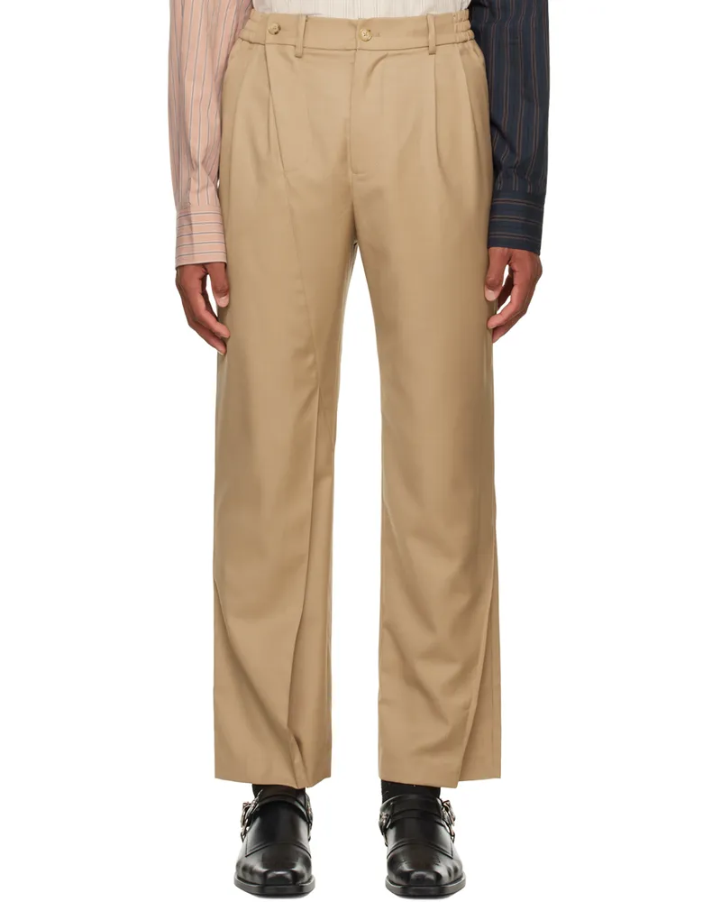 Feng Chen Wang Brown Pleated Trousers Grey