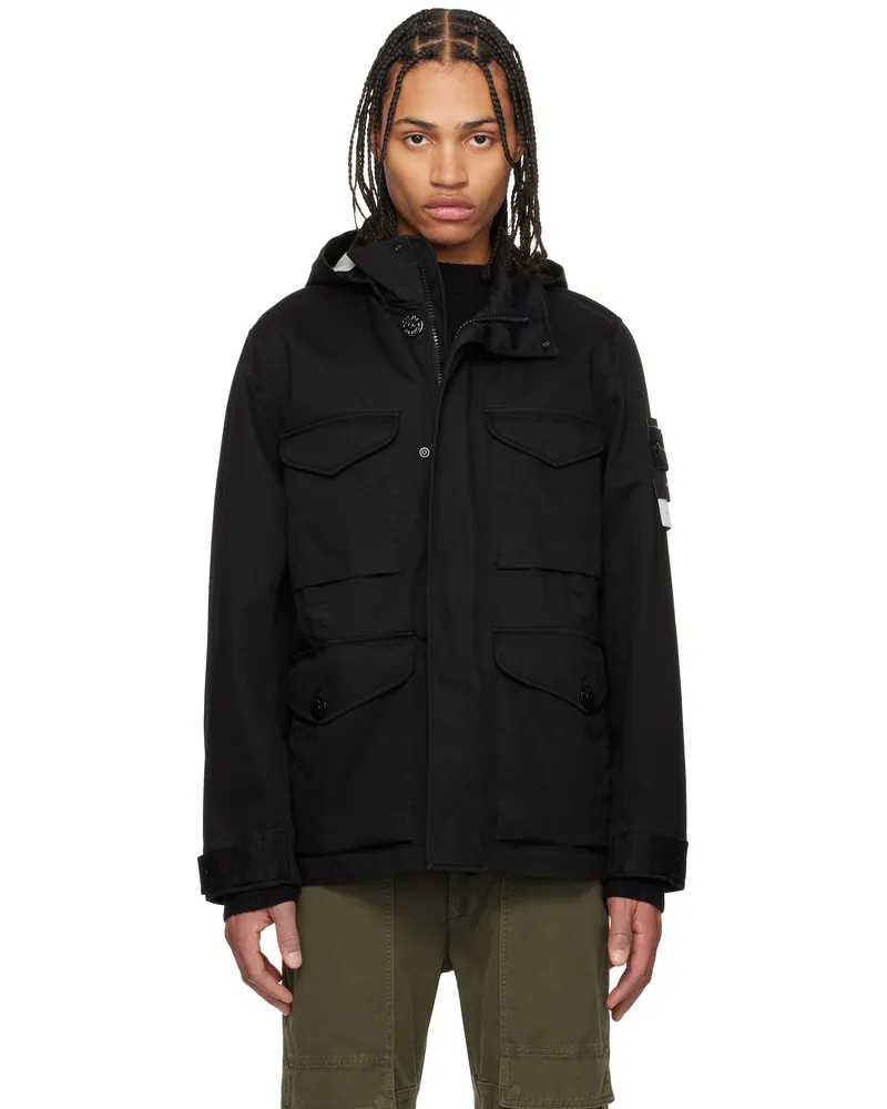 Stone Island Black Field Raso Gommato 3L Jacket V0029