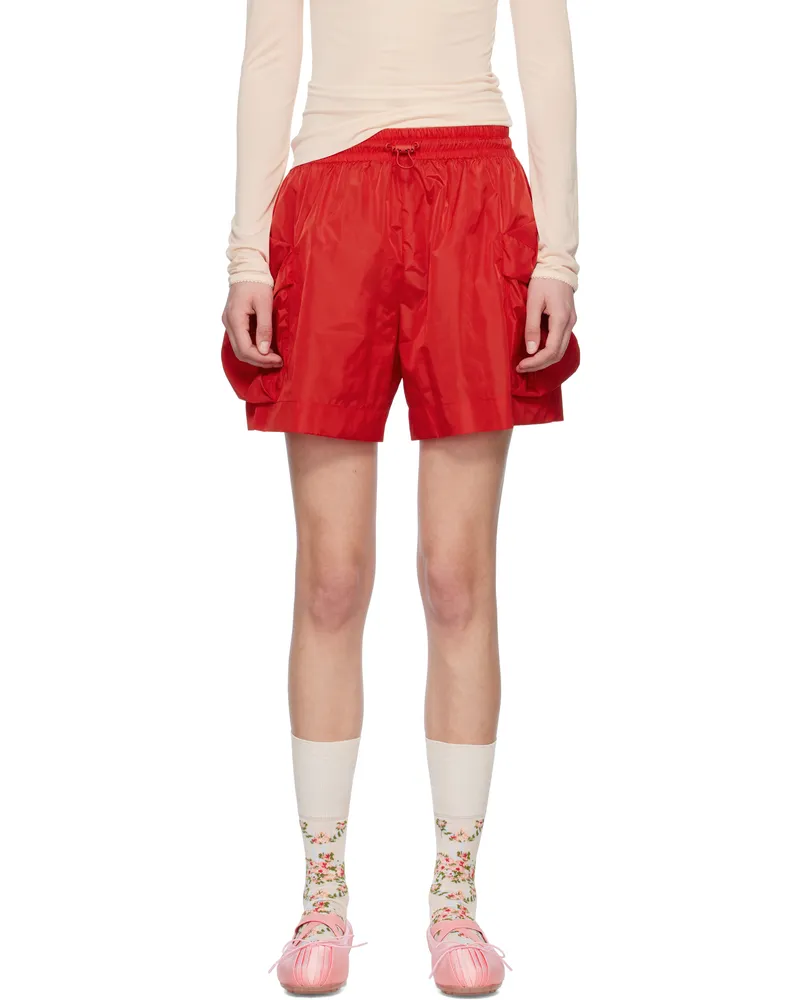 Simone Rocha Red Cargo Pocket Flare Shorts Red