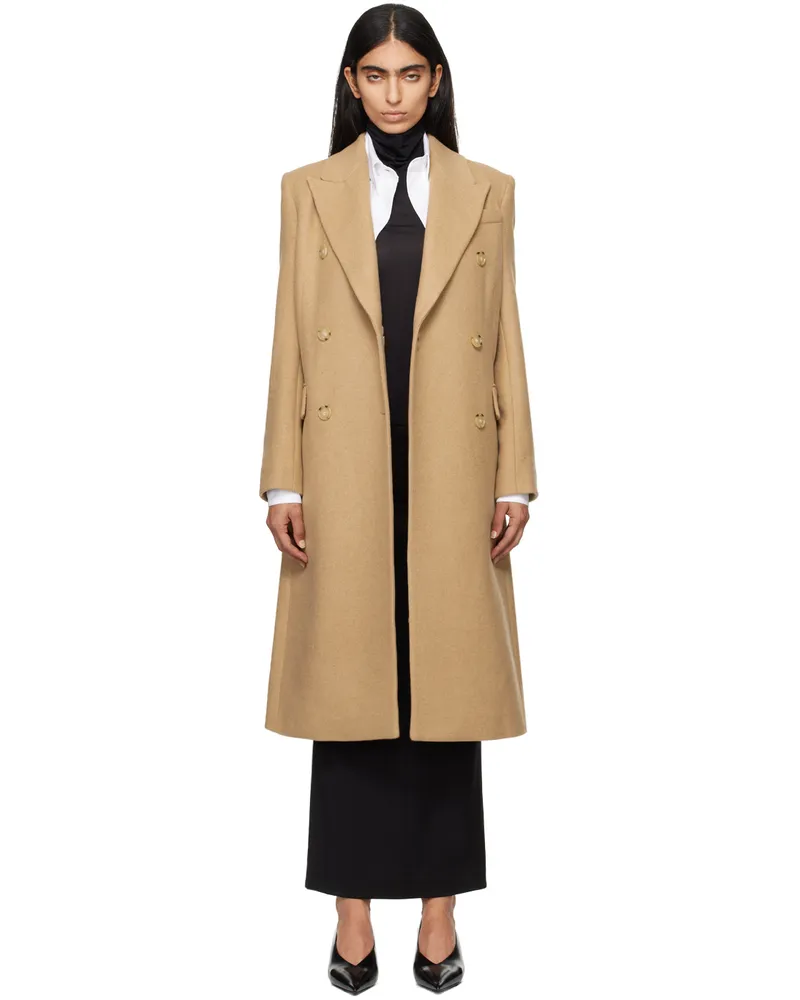 HUGO BOSS Beige Long-Length Twill Coat 260