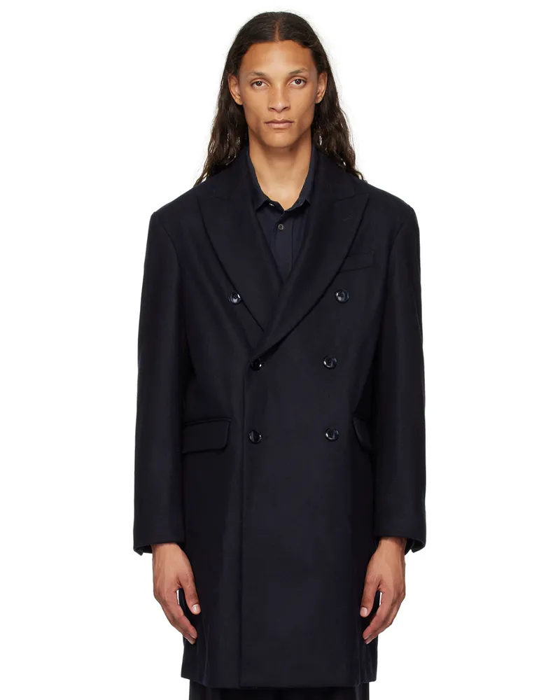 BARENA Navy Double Breasted Coat Navy