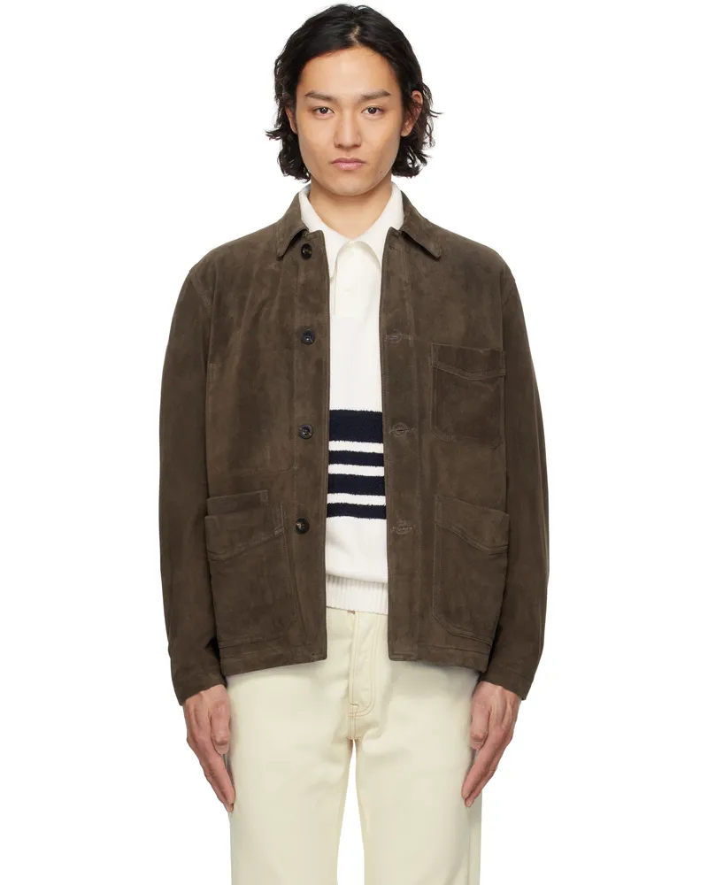 Drake's Brown Heavyweight Five-Pocket Suede Chore Jacket 300