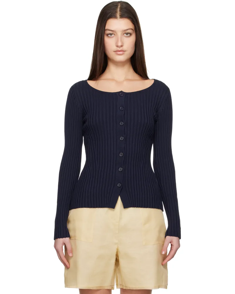 Silk Laundry Navy Ribbed Kia Cardigan Midnight