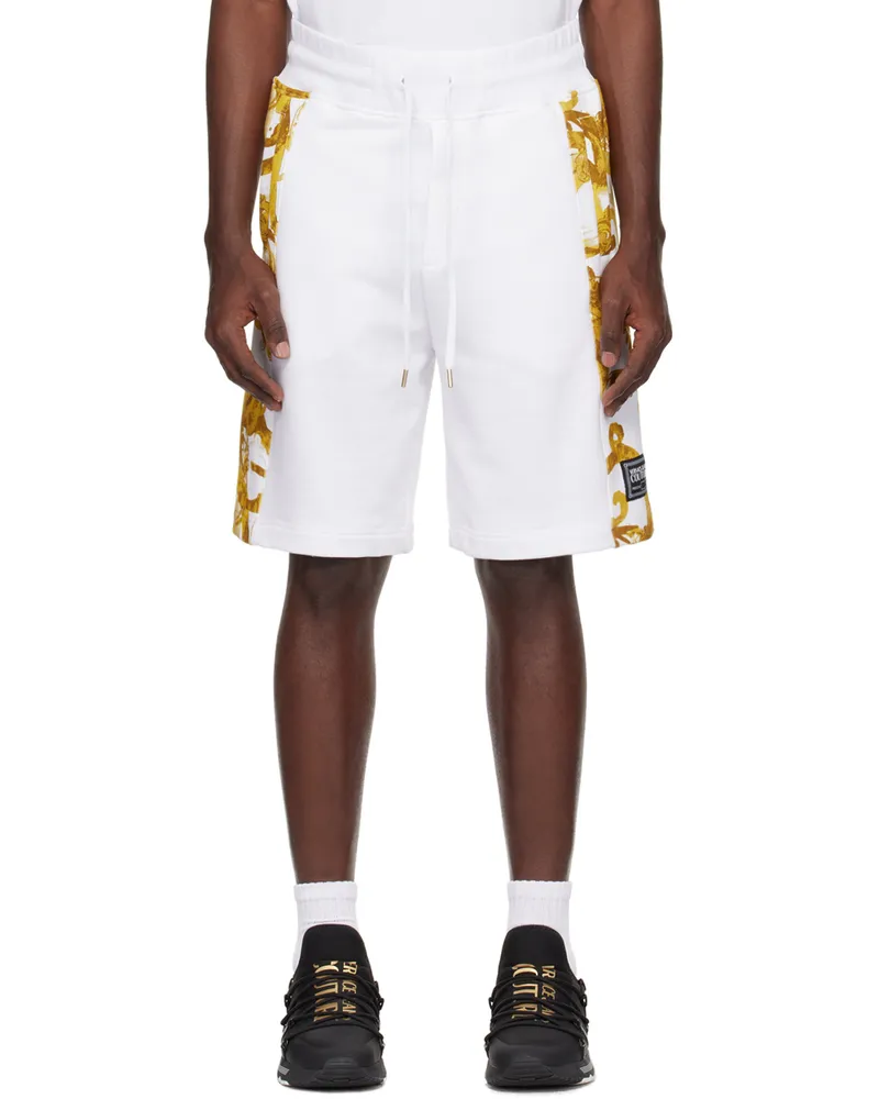 Versace Jeans White & Gold Watercolor Couture Shorts Eg03