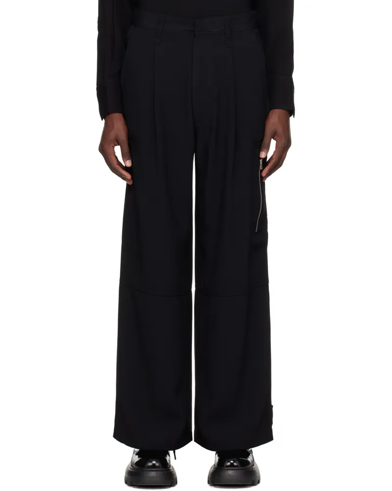 AMI Paris Black Pleated Cargo Pants Black