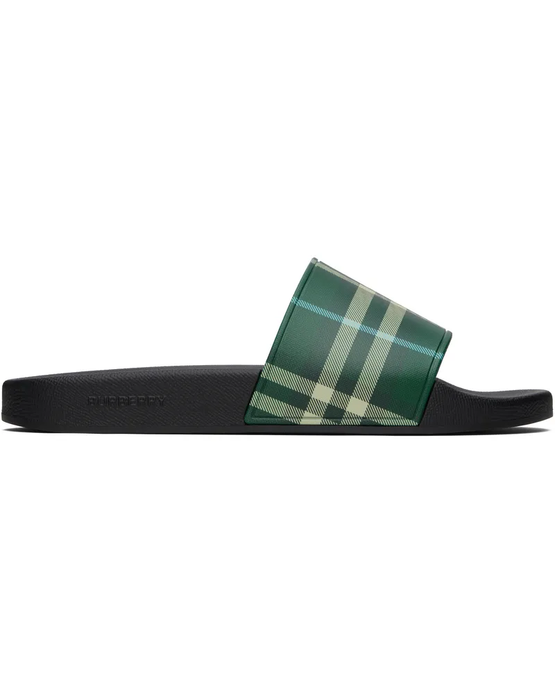 Burberry Green Check Pool Slides Leaf