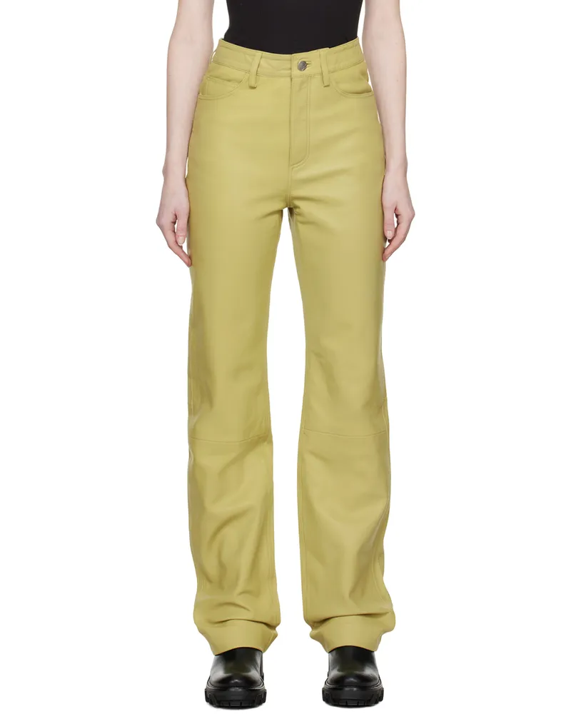 ROTATE Birger Christensen Green Straight-Leg Leather Pants 13-0648