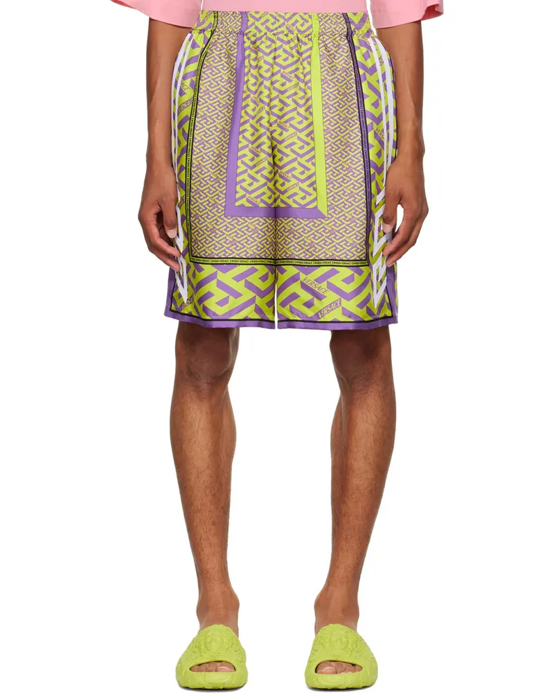 Versace Green 'La Greca' Shorts 5g240