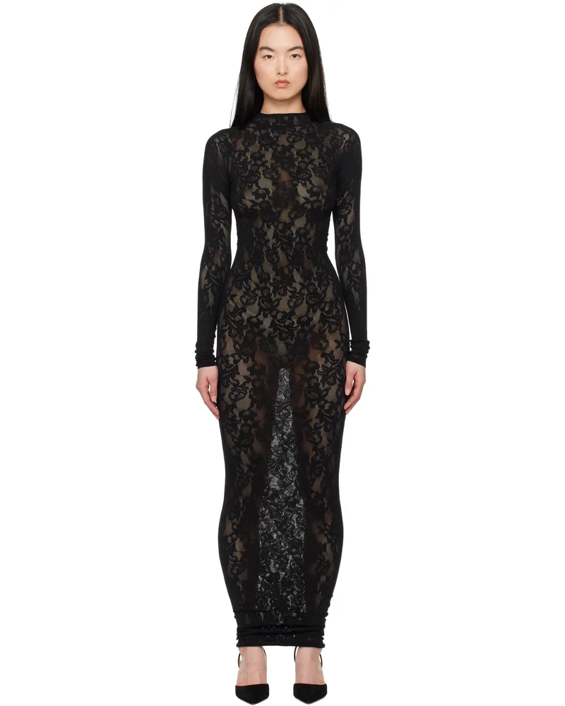 SKIMS Black Knit Lace Turtleneck Maxi Dress Onyx