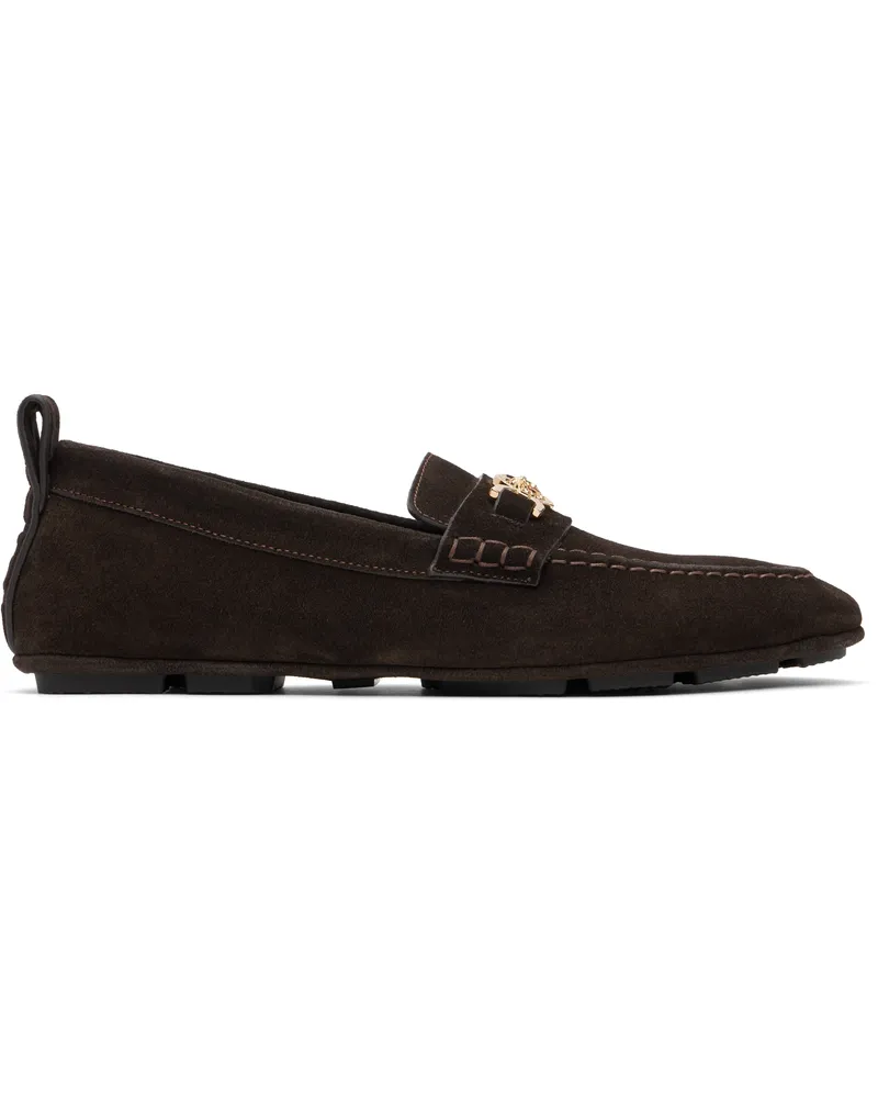 Versace Brown Villa Suede Driver Loafers 1nb3v-ebano-versace