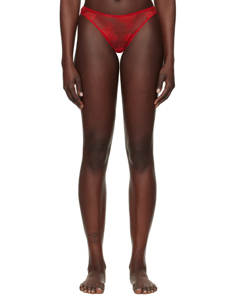 Fleur Du Mal Red Bouquet Lace Cheeky Briefs 0323