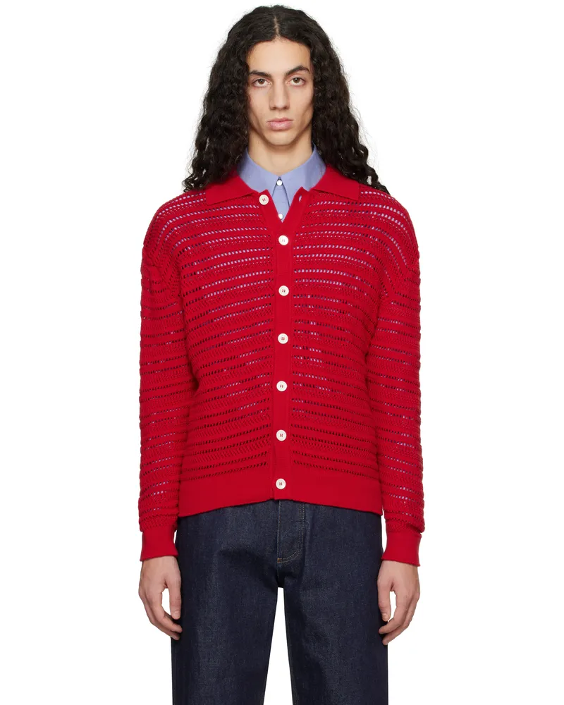 Dunst Red Open Collared Cardigan Red