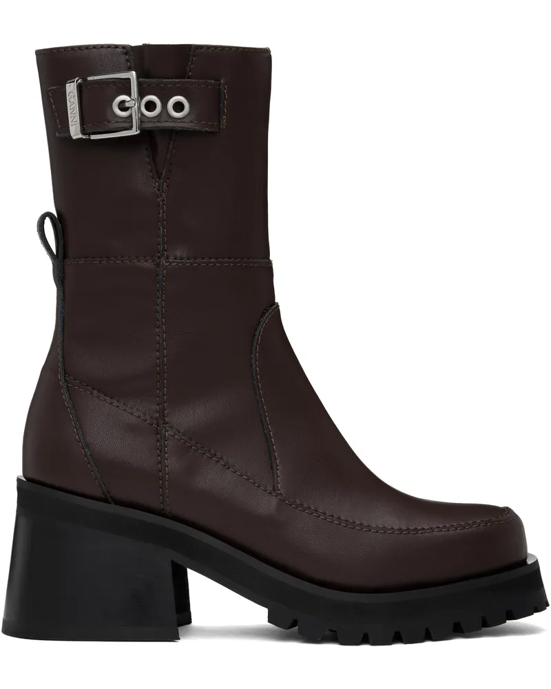 Ganni Brown Feminine Buckle Platform Boots 890