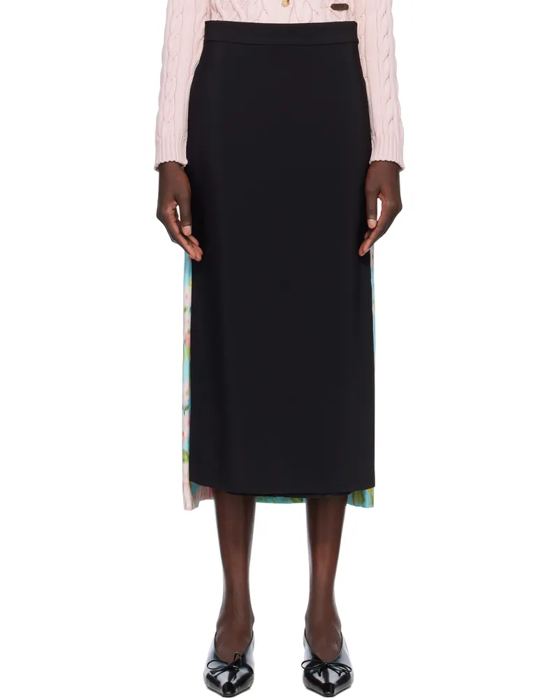 Moschino Blue & Black Crêpe & Satin Midi Skirt Multi