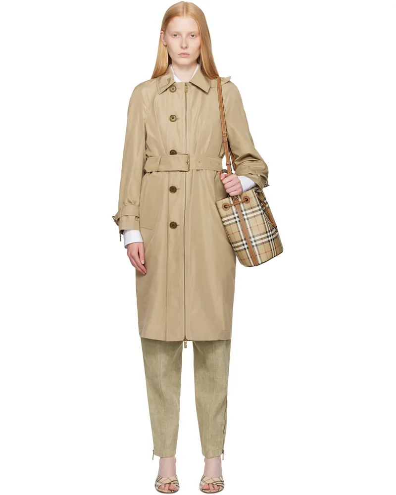 Burberry Beige Single Breasted Silk Trench Coat Paddock