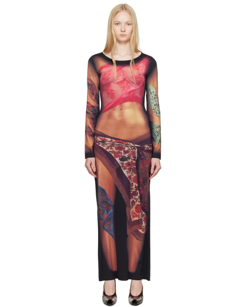 Marine Serre Multicolor Recycled Draped Statue Jersey Maxi Dress Bg50