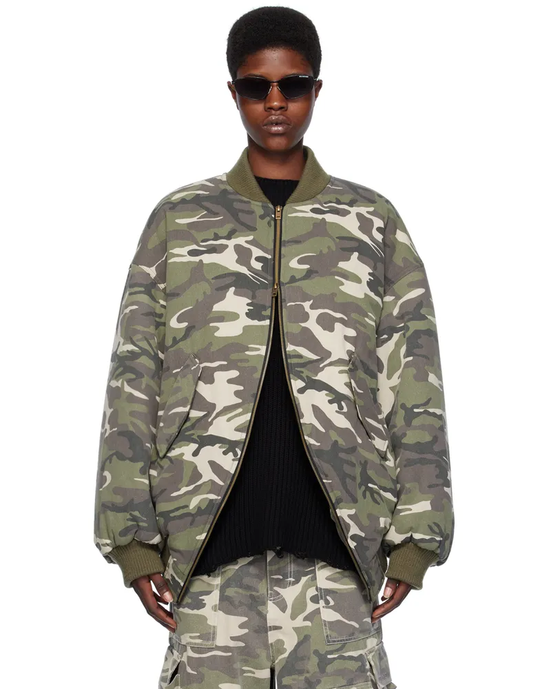 WE 11 DONE Green Camouflage Bomber Jacket Beige