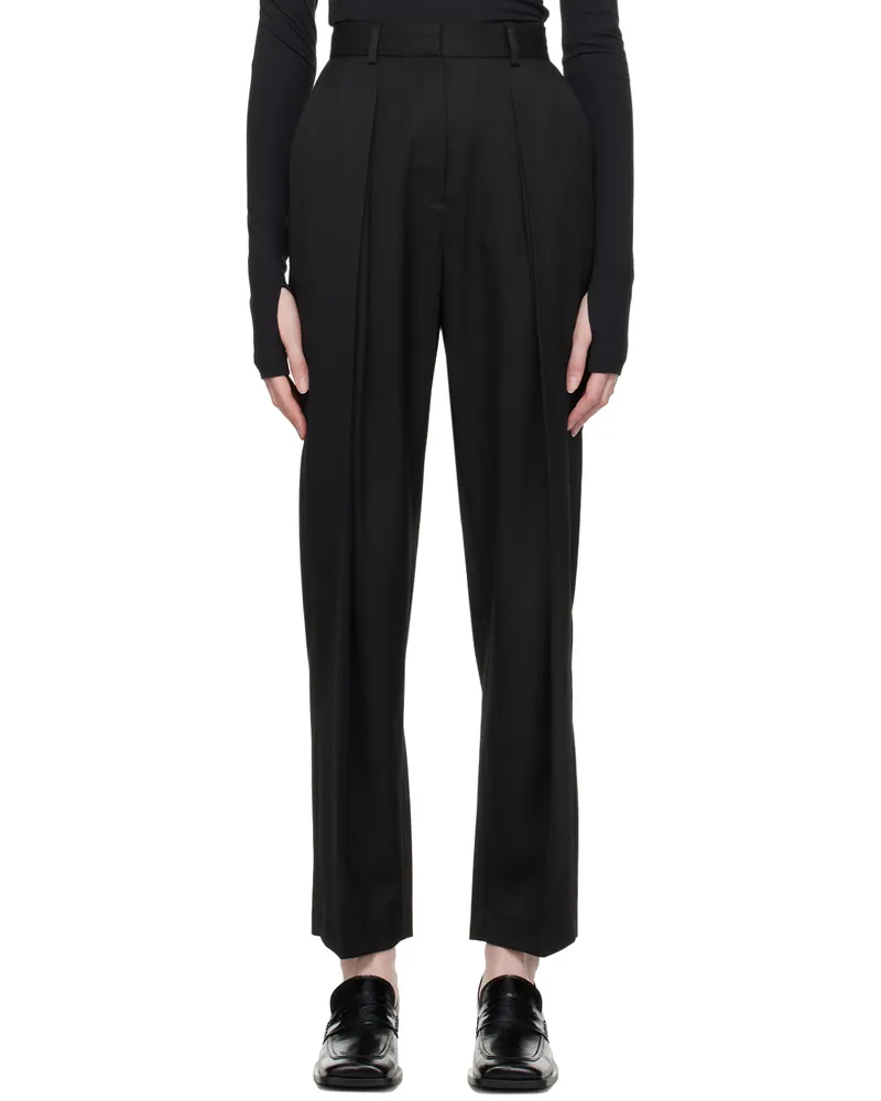 LOW CLASSIC Black Double Tuck Trousers Black