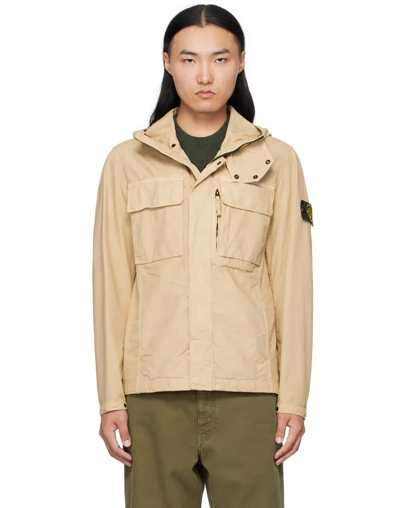 Stone Island Beige Q100012 Canvas Weave Cotton Jacket V009a