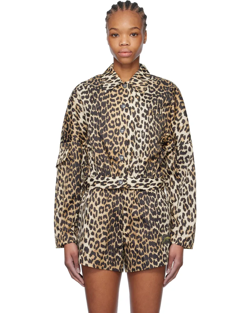 Ganni Black & Brown Duchesse Nylon Cropped Jacket 943