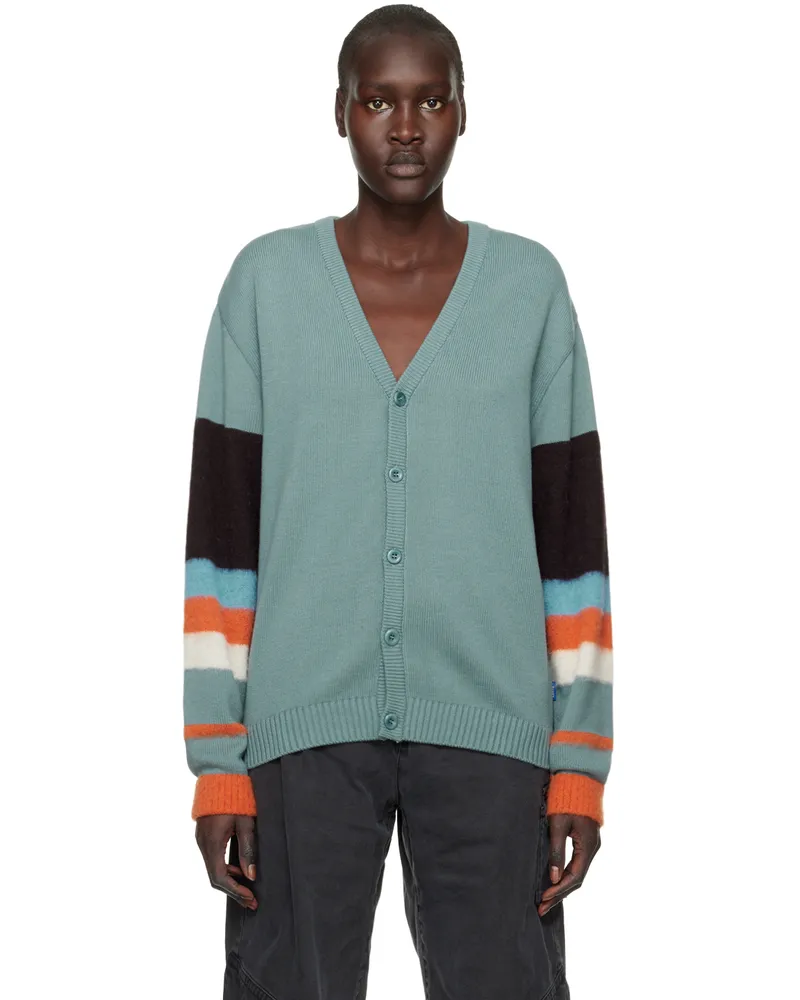 AWAKE NY Blue Striped Cardigan Teal