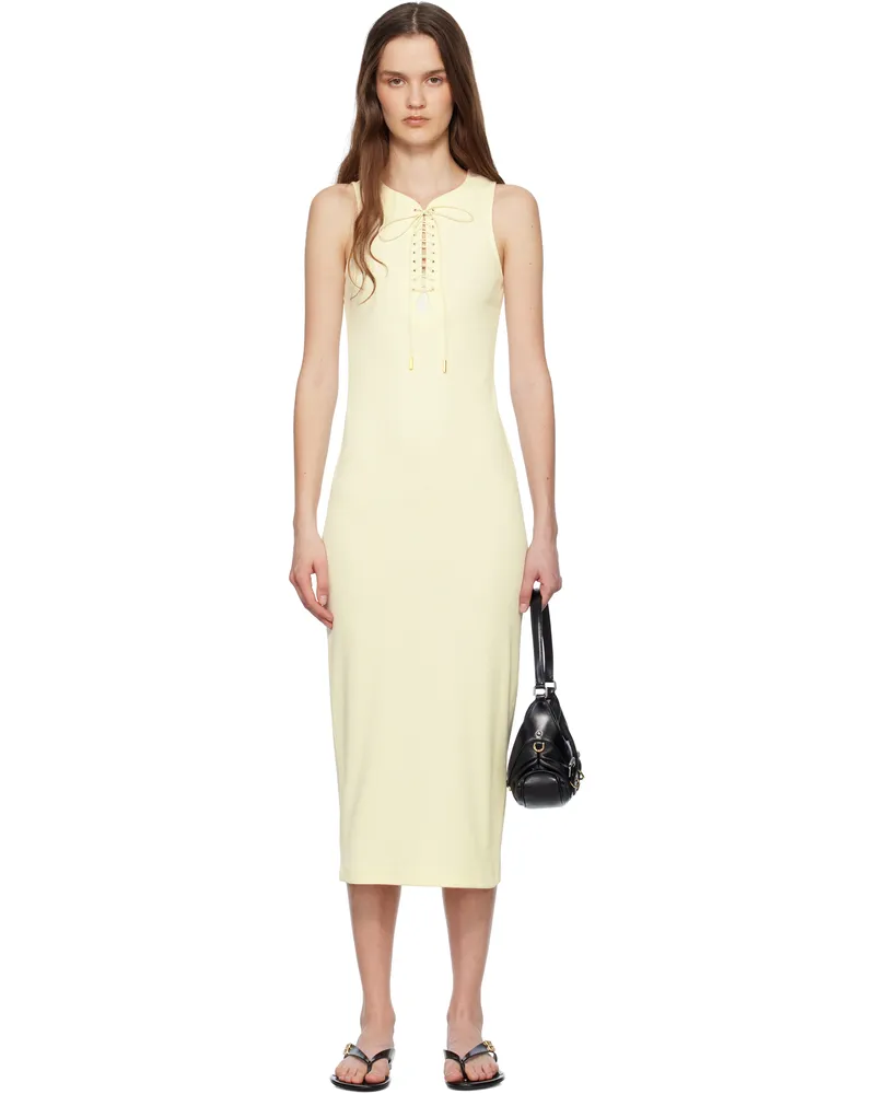 Givenchy Off-White Lace Up Rib Tank Midi Dress 101-natural