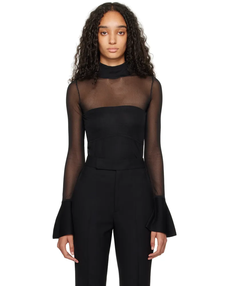 Maria Mcmanus Black Sheer Corset Bell Sleeve Top Black