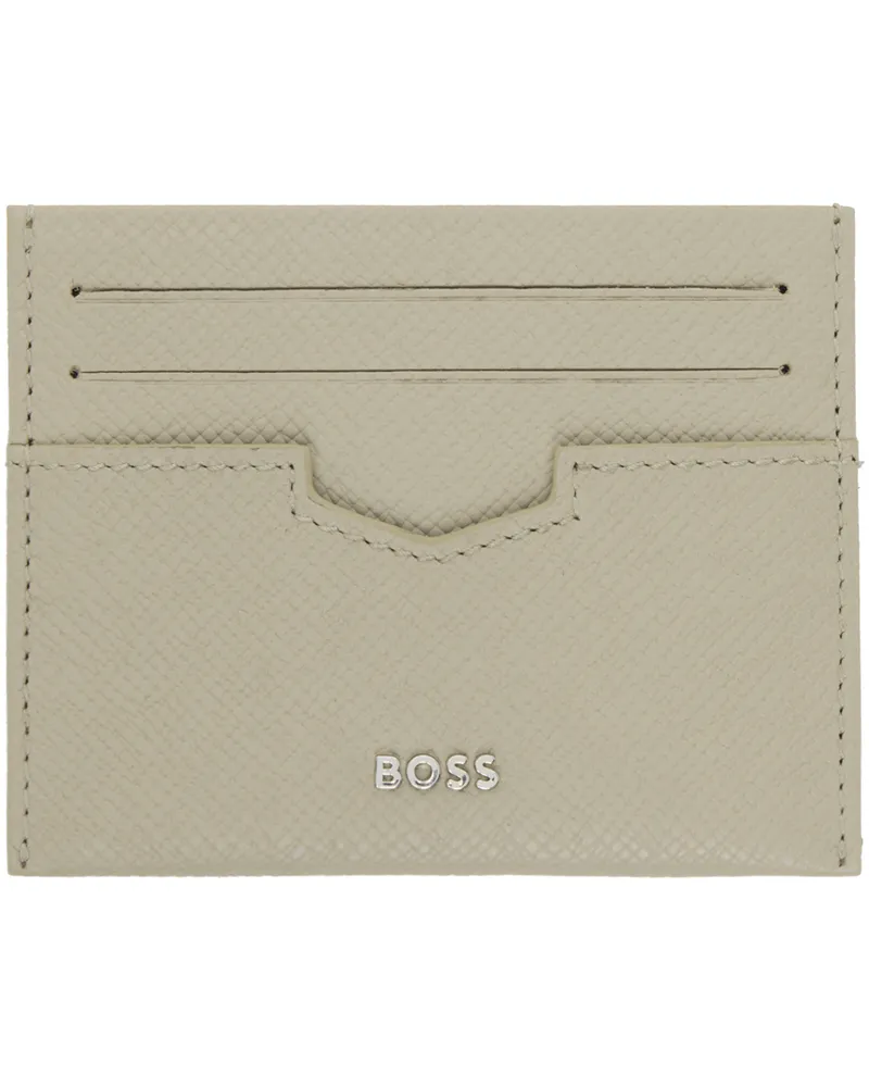 HUGO BOSS Beige Embossed Leather Card Holder 255-dark