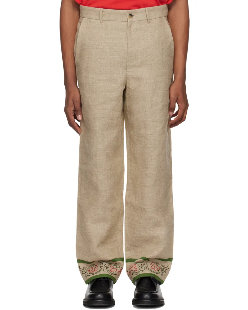 BODE Beige Embroidered Trumpetflower Trousers Brmlt