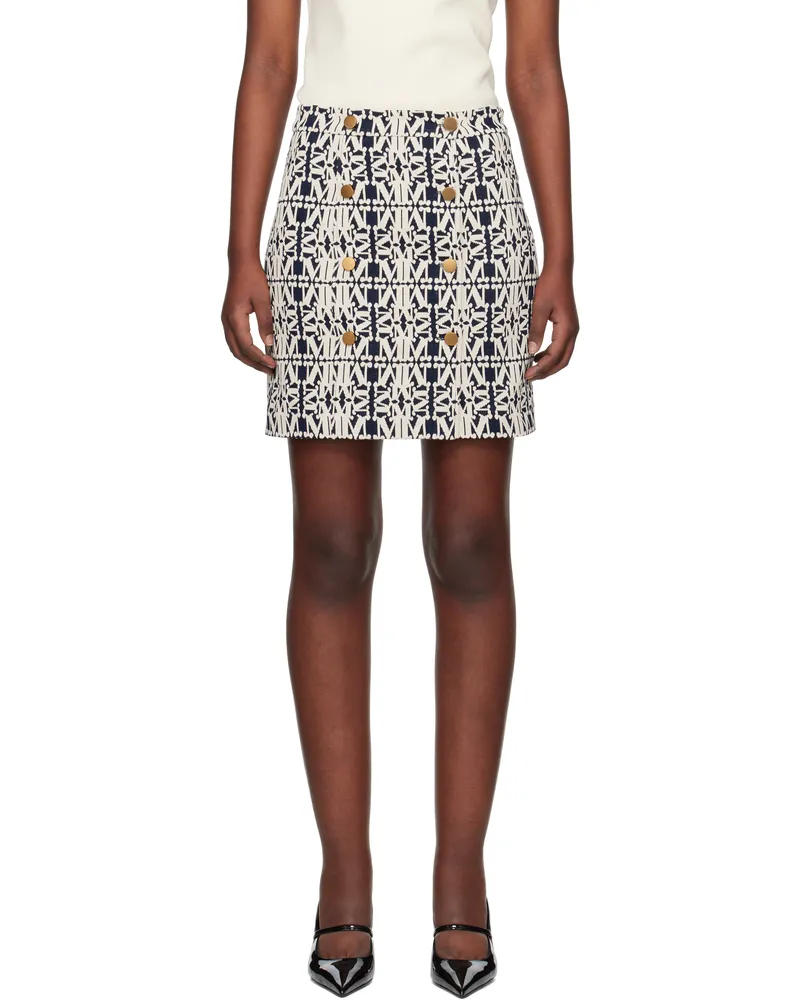 Max Mara White & Navy Riber Miniskirt 001