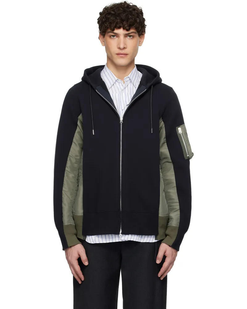 Sacai Navy & Khaki Sponge Sweat x Nylon Twill Hoodie 212