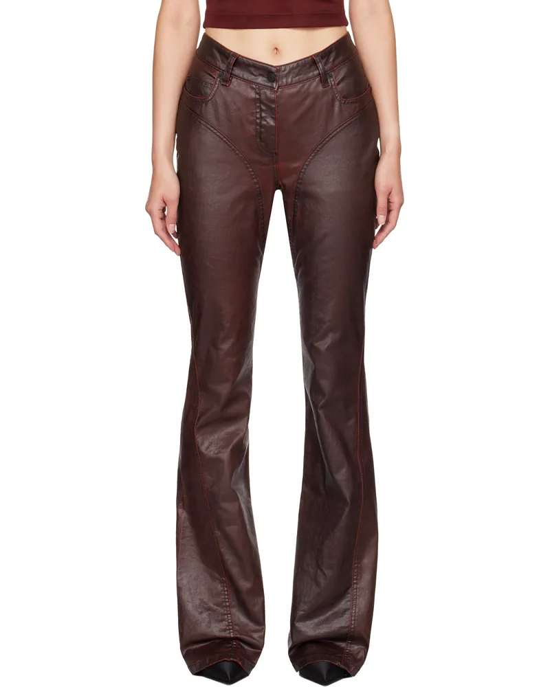 Thierry Mugler Burgundy Waxed Denim Jeans 3056