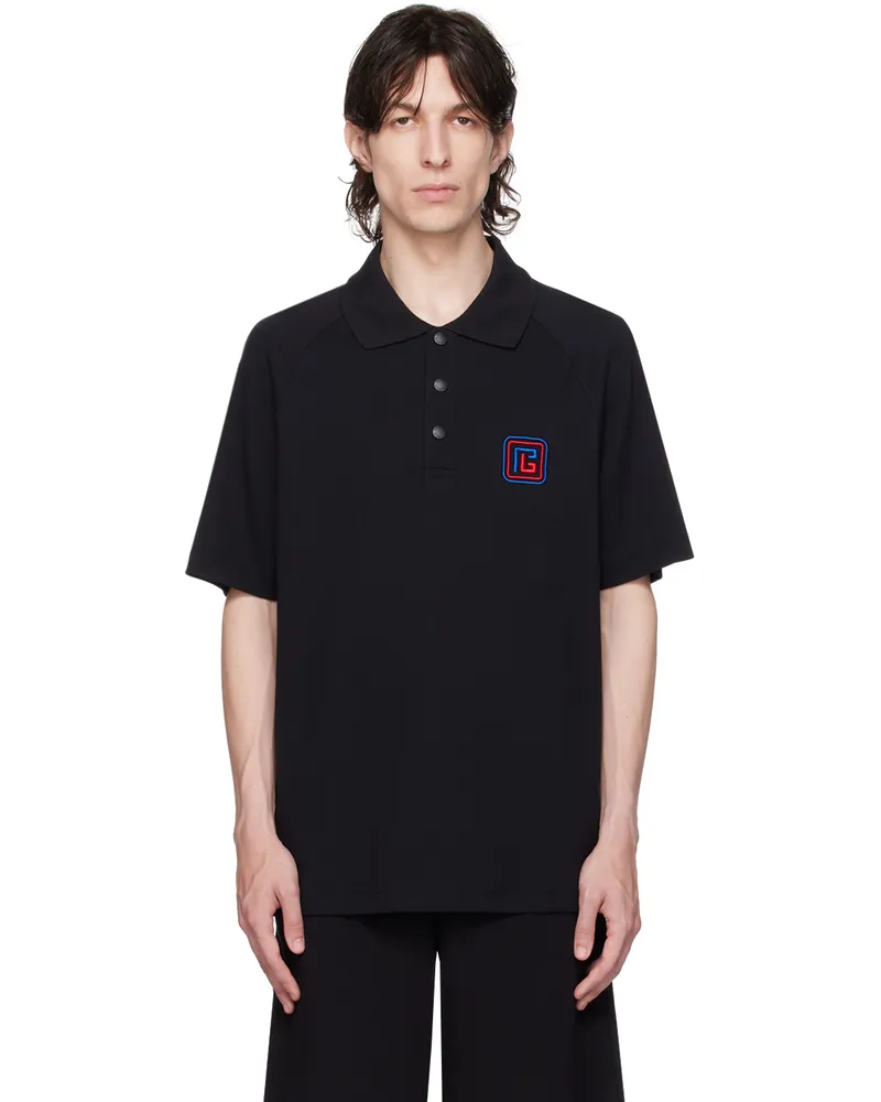 Balmain Black Embroidered Polo Ejj