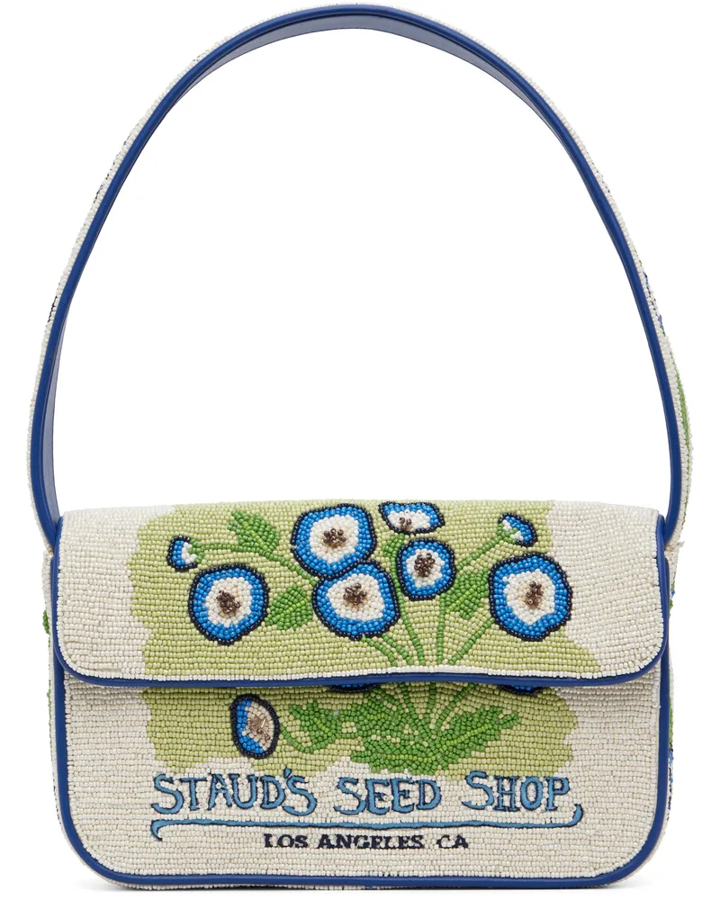 STAUD Off-White & Blue Tommy Beaded Bag Bbye