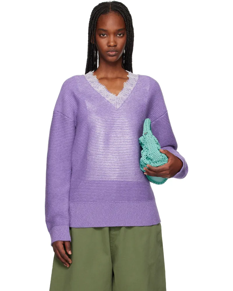 J.W.Anderson Purple V-Neck Lace Trim Sweater 748