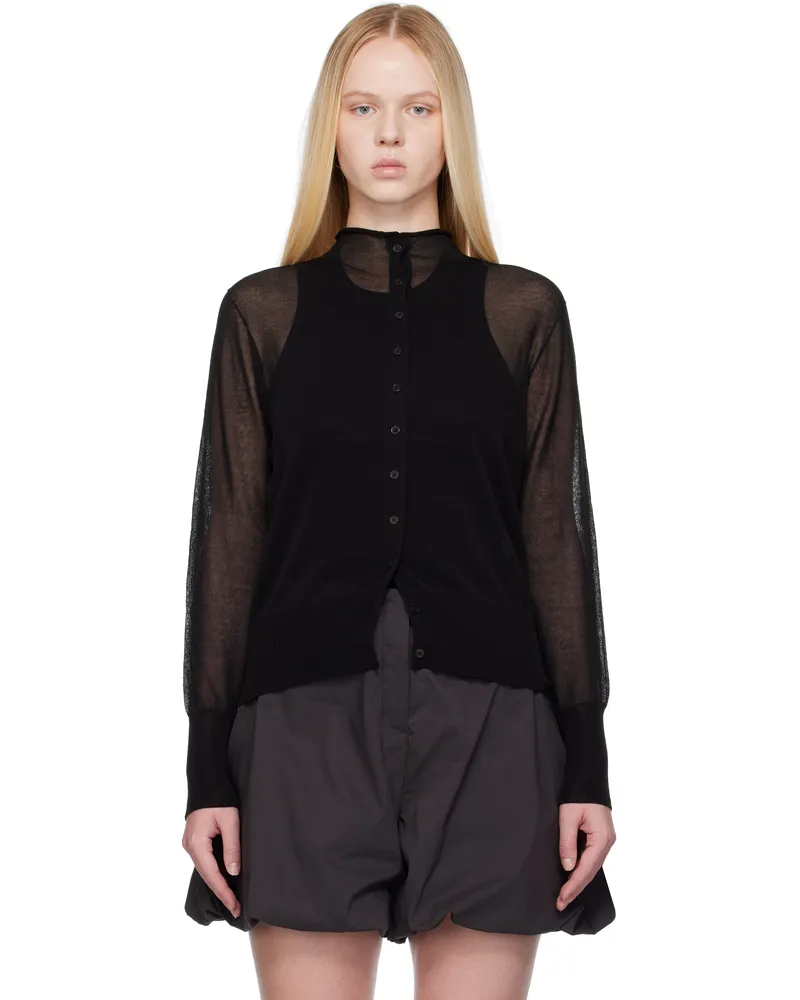 AMOMENTO Black Wholegarment Sheer Cardigan Black