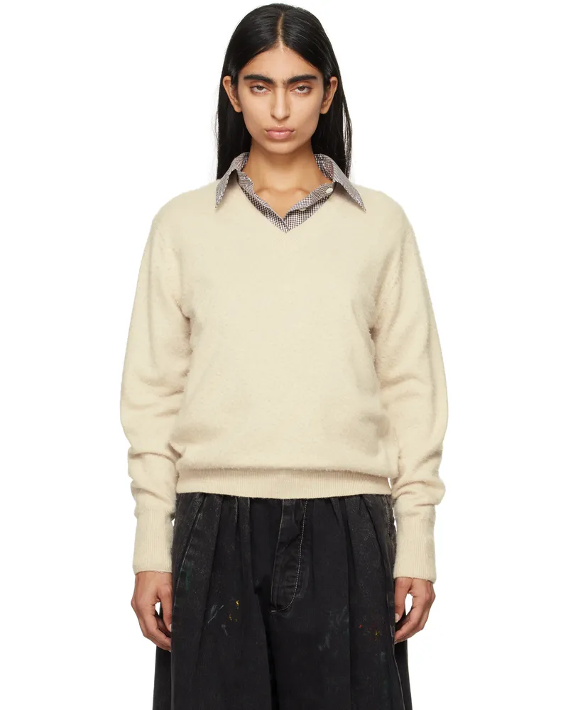 Maison Margiela Beige Summer Cashmere V-Neck Sweater 106m